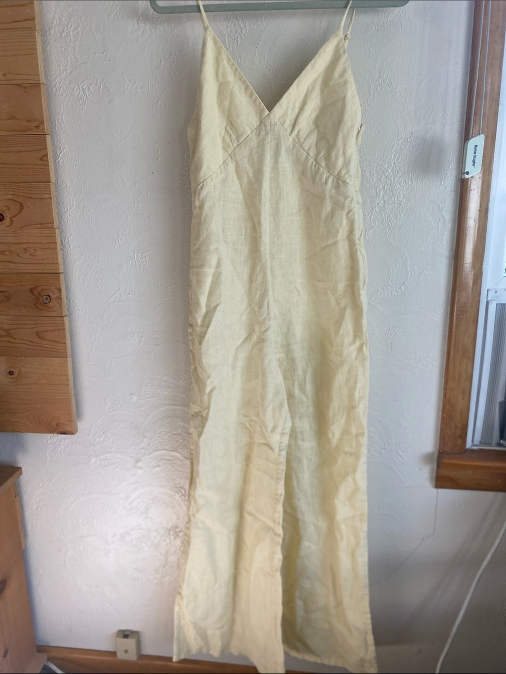Light Cream Linen-Blend Spaghetti-Strap Jumpsuit